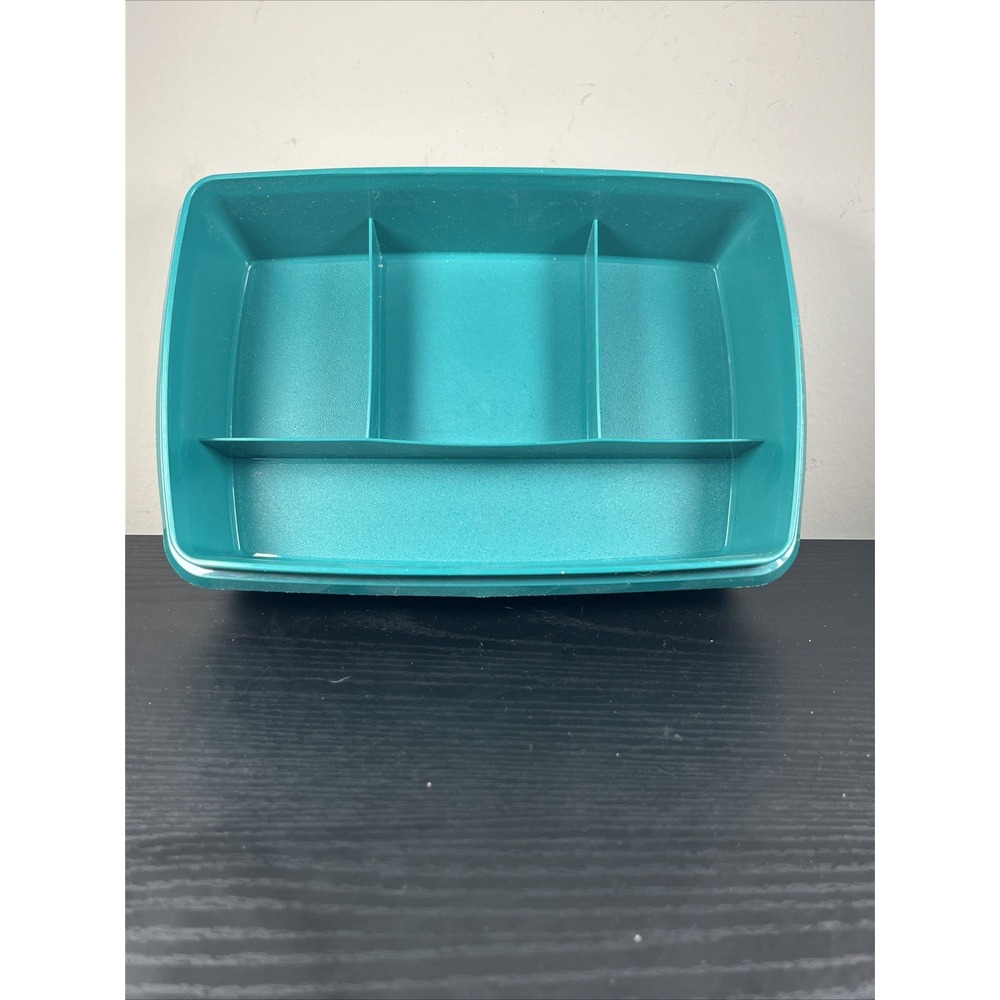 Tupperware Vintage Stow-N-Go Organizer 767-2 Teal Rectangular Base Only